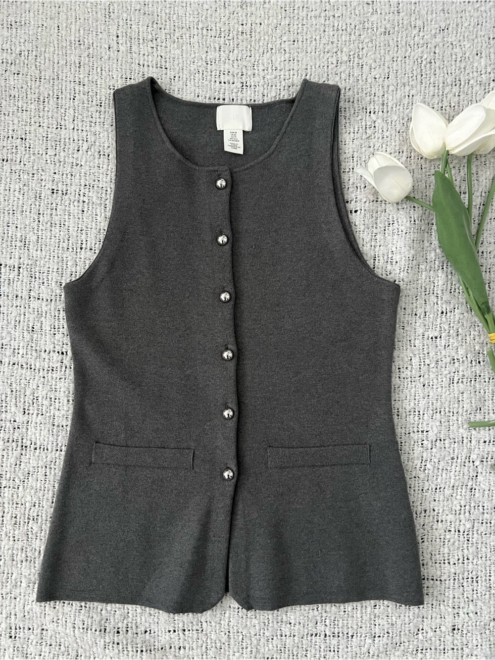 H&M Dark Gray Crewneck Cardigan with Shiny Button